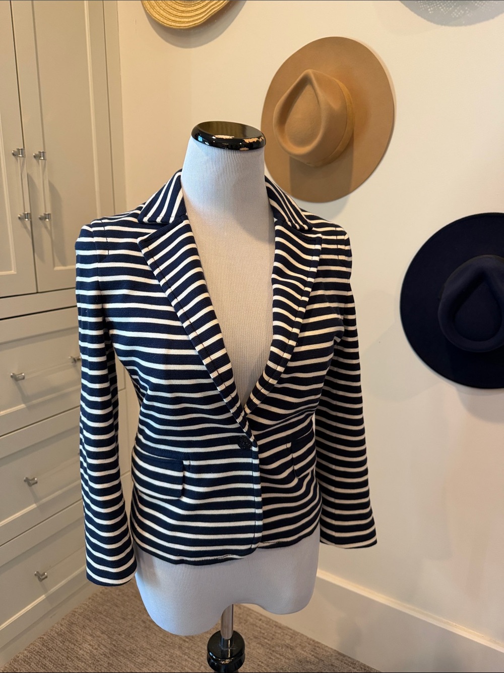 Tory Burch Striped Navy & White Women's Blazer Jacket - Picture 2 of 5